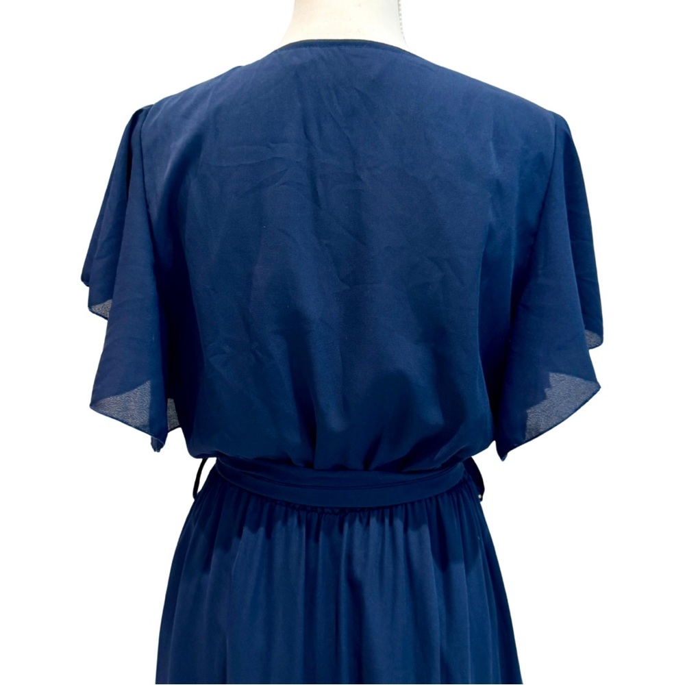 NWOT Navy Blue Flowy Midi Dress | Ruffle Sleeves + Elastic Waist (M) - Picture 9 of 13